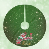 サンタオンメリークリスマストレインレター緑の星 ブラッシュドポリエステルツリースカート