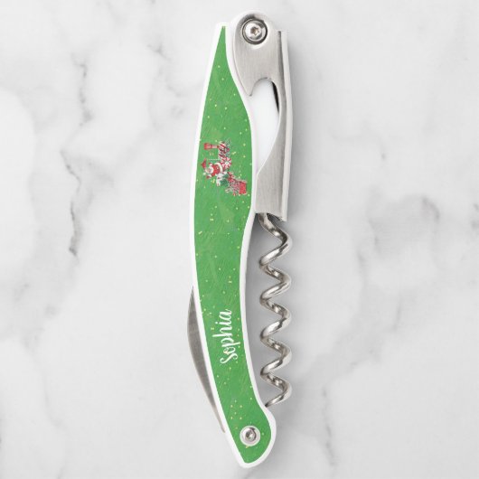 サンタオンレッドトレインキャンディホイールグリーン金ゴールドの斑点 ソムリエナイフ (裏面)