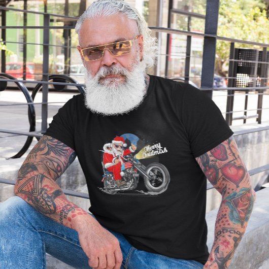 サンタオートバイクリスマスバイクもしくは自転車に乗る人ナイトライド Tシャツ