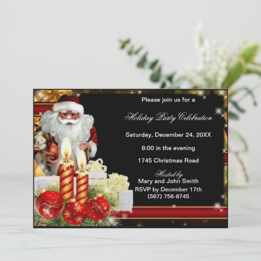 サンタオーナメントキャンドルクリスマスパーティの招待状 招待状 (スタンド正面)