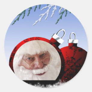 サンタオーナメント写真テンプレートクリスマスステッカー ラウンドシール