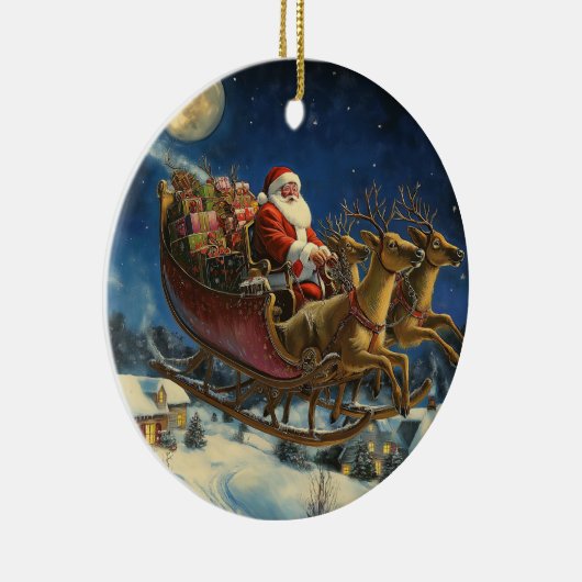 サンタオ飛んでいるーバースノーヴィレッジクリスマスオーナメント セラミックオーナメント (右)