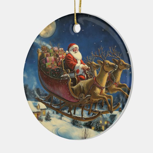 サンタオ飛んでいるーバースノーヴィレッジクリスマスオーナメント セラミックオーナメント (左)