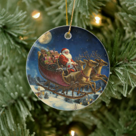 サンタオ飛んでいるーバースノーヴィレッジクリスマスオーナメント セラミックオーナメント