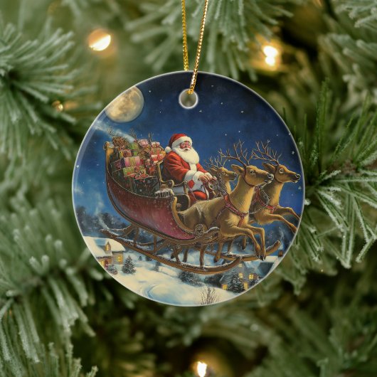 サンタオ飛んでいるーバースノーヴィレッジクリスマスオーナメント セラミックオーナメント (ツリー)