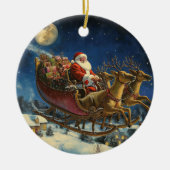 サンタオ飛んでいるーバースノーヴィレッジクリスマスオーナメント セラミックオーナメント (正面)