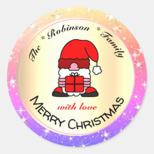 サンタカおもしろいートゥーンとグリッターカラフルクリスマス ラウンドシール