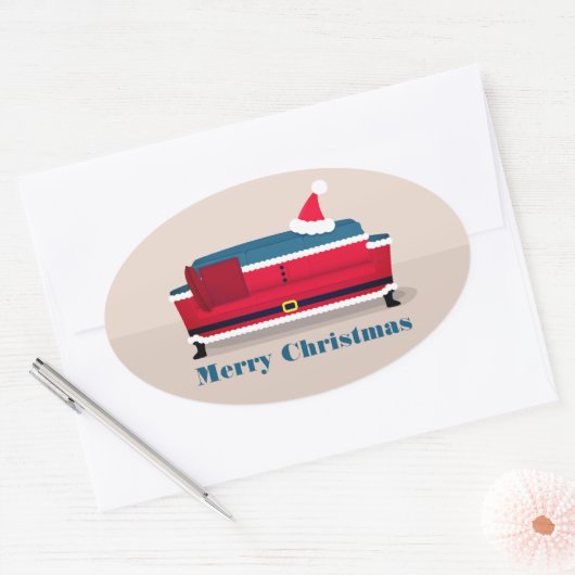 サンタカウチクリスマスホリデー 楕円形シール (封筒)