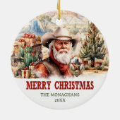 サンタカウボーイとリアルなワイルドな西写真 セラミックオーナメント (裏面)