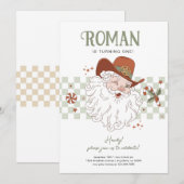 サンタカウボーイ レトロクリスマス バースデーパーティー 招待状 (正面/裏面)