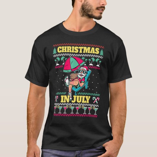 サンタカクテルビーチクリスマスサマークリスマス7月 Tシャツ (正面)