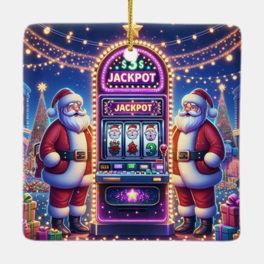 サンタカジノスロットマシンのクリスマス セラミックオーナメント (裏面)