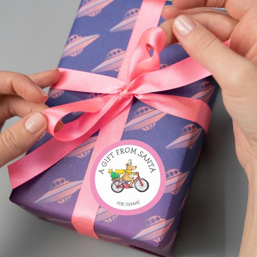 サンタカスタムステッカーからの贈り物子供へ ラウンドシール