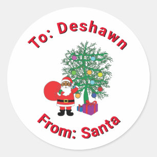 サンタカスタムネーム アフリカ系アメリカ人 白 Xmas ラウンドシール