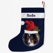 サンタカスタムハットが青い2つの写真テンプレート スモールクリスマスストッキング (裏面)