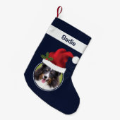 サンタカスタムハットが青い2つの写真テンプレート スモールクリスマスストッキング (正面 (吊り時))