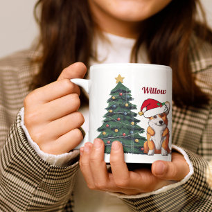 サンタカスタムハットのクリスマスツリードッグ コーヒーマグカップ