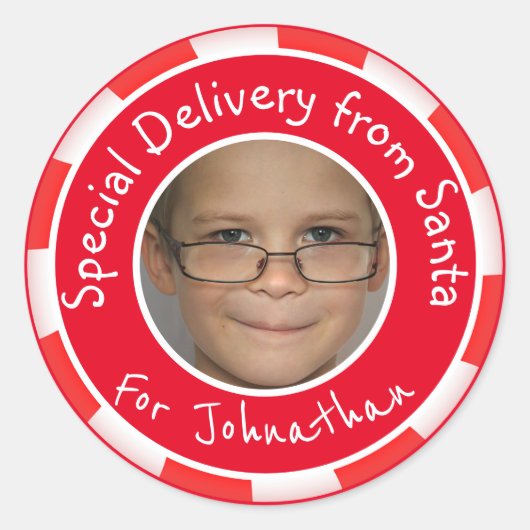 サンタカスタムーのフォトギフトラベル ラウンドシール (正面)