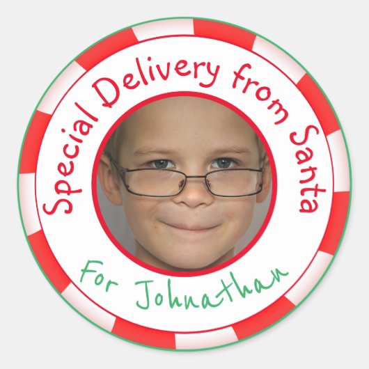 サンタカスタムーのフォトギフトラベル ラウンドシール (正面)