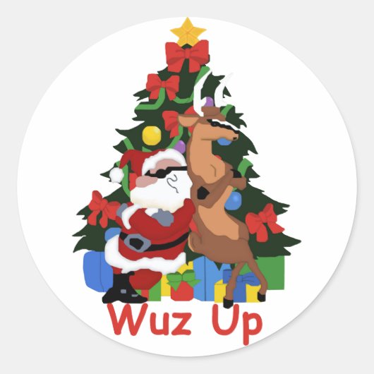 サンタカッコいいとトナカイのシール ラウンドシール (正面)