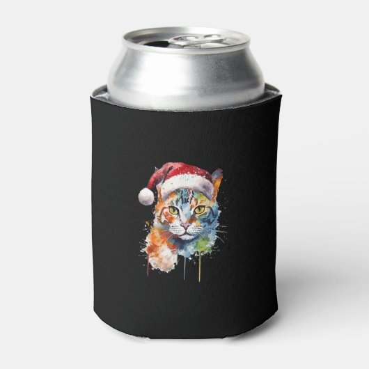 サンタカラフルハットの子ネコが醜いクリスマスを着る 缶クーラー (缶正面)