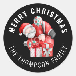 サンタカートゥーン名メリークリスマスブラック ラウンドシール