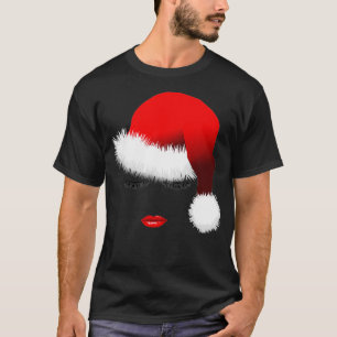 サンタガールまつげリップスサンタハットクリスマス Tシャツ