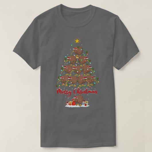 サンタキウイクリスマスにマッチするキウイバードラバークリスマス Tシャツ (デザイン正面)