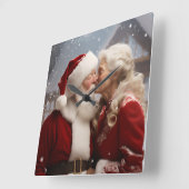 サンタキスをするクロース夫妻 スクエア壁時計 (傾斜)