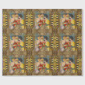 サンタキスをするヴィンテージの古いファッションクリスマス ラッピングペーパー (フラット)