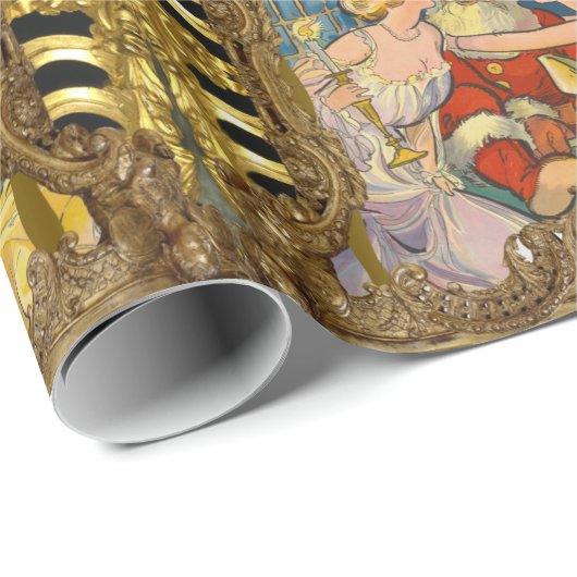 サンタキスをするヴィンテージの古いファッションクリスマス ラッピングペーパー (ロールコーナー)