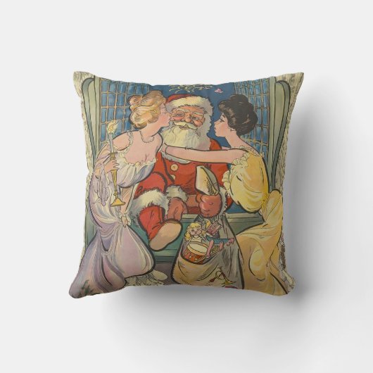 サンタキスをするヴィンテージクリスマスカード クッション (裏面)