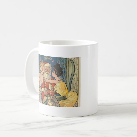 サンタキスをするヴィンテージクリスマスカード コーヒーマグカップ (正面左)