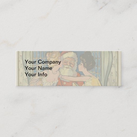 サンタキスをするヴィンテージクリスマスカード スキニー名刺 (正面)