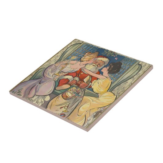 サンタキスをするヴィンテージクリスマスカード タイル (側面)