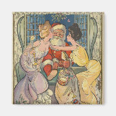 サンタキスをするヴィンテージクリスマスカード マグネット (正面)