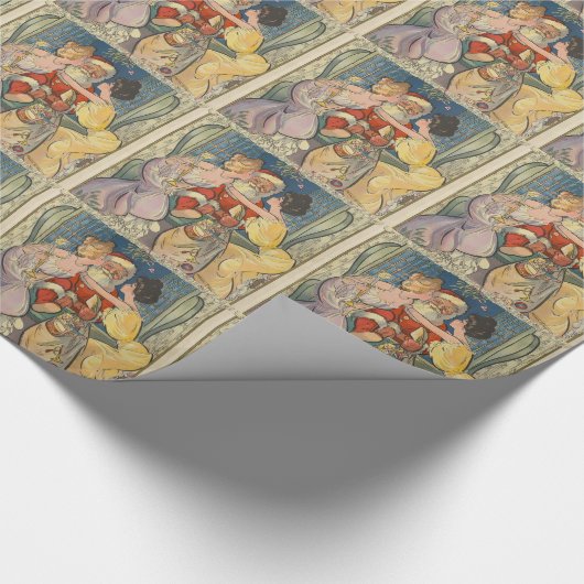 サンタキスをするヴィンテージクリスマスカード ラッピングペーパー (角)