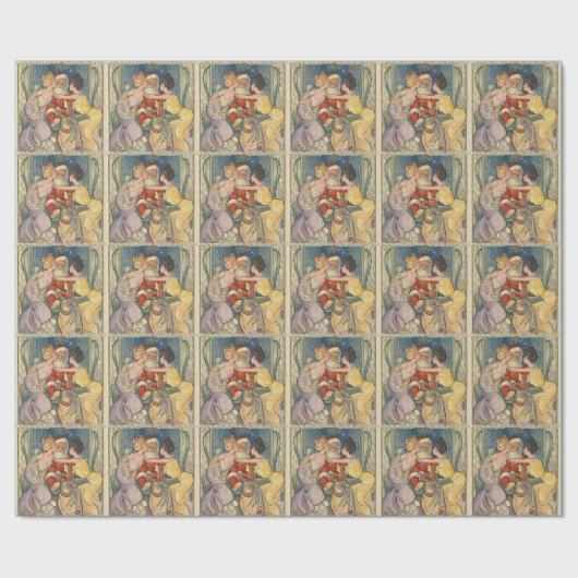 サンタキスをするヴィンテージクリスマスカード ラッピングペーパー (フラット)