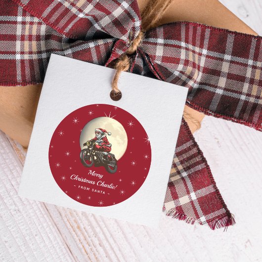 サンタキッおもしろいトのクリスマスプレゼントからのバイクもしくは自転車に乗る人 ラウンドシール