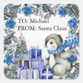 サンタキッズクリスマスのカワイペンギン スクエアシール (正面)