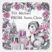 サンタキッズクリスマスのカワイペンギン スクエアシール (正面)