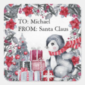 サンタキッズクリスマスのカワイペンギン スクエアシール (正面)