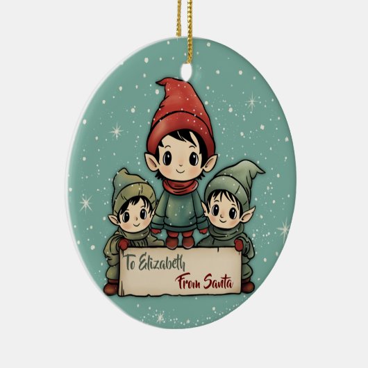サンタキッズクリスマスパーソナライズされたからの小妖精や小人 セラミックオーナメント (右)