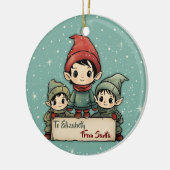 サンタキッズクリスマスパーソナライズされたからの小妖精や小人 セラミックオーナメント (左)