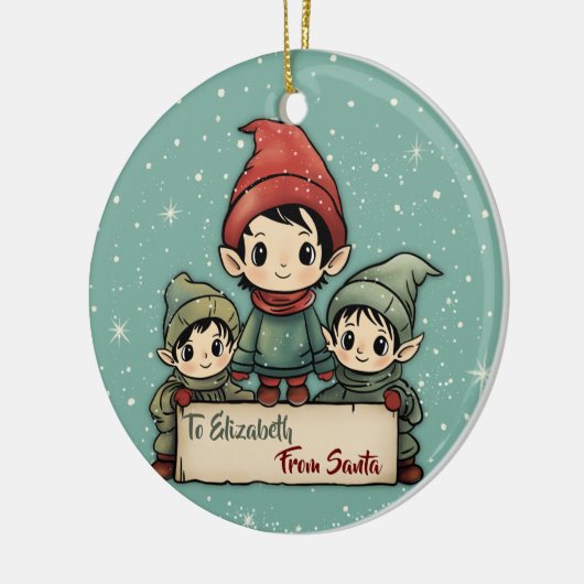 サンタキッズクリスマスパーソナライズされたからの小妖精や小人 セラミックオーナメント (左)