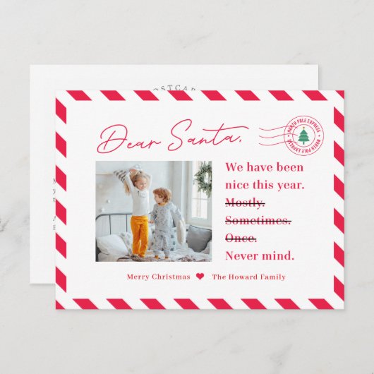 サンタキッズクリスマスフォトポストカードへの手紙 シーズンポストカード (正面/裏面)