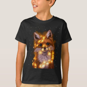 サンタキツネ恋人クリスマスライトパジャマコスチューム Tシャツ