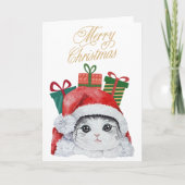 サンタキティーかわいい水彩画ホリデーカード シーズンカード (正面)