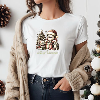 サンタキャットと彼の小さなヘルパーヴィンテージスタイル Tシャツ