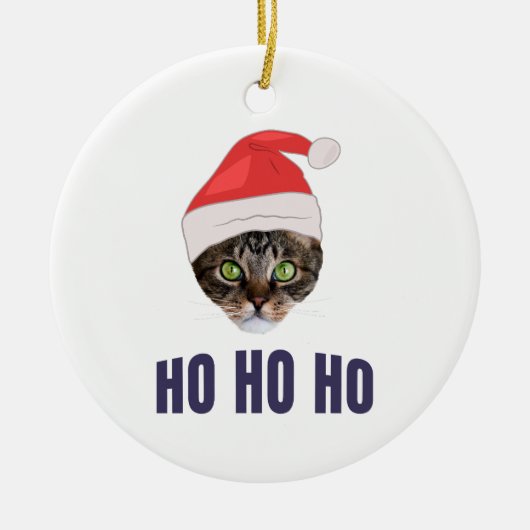 サンタキャットサンタ帽子ホホホホ招待状スクア セラミックオーナメント (正面)